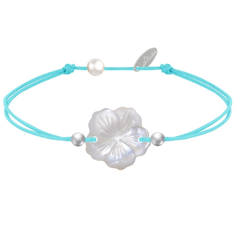 Bracelet Lien Fleur de Nacre Ivoire et Perles d'Argent 925 - Classics - Turquoise