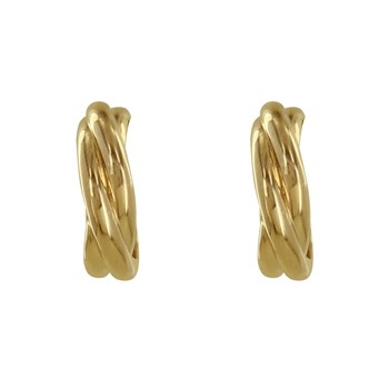 Boucles d'Oreilles Plaqué Or Demi Créoles Trois Rangs Entrelacés