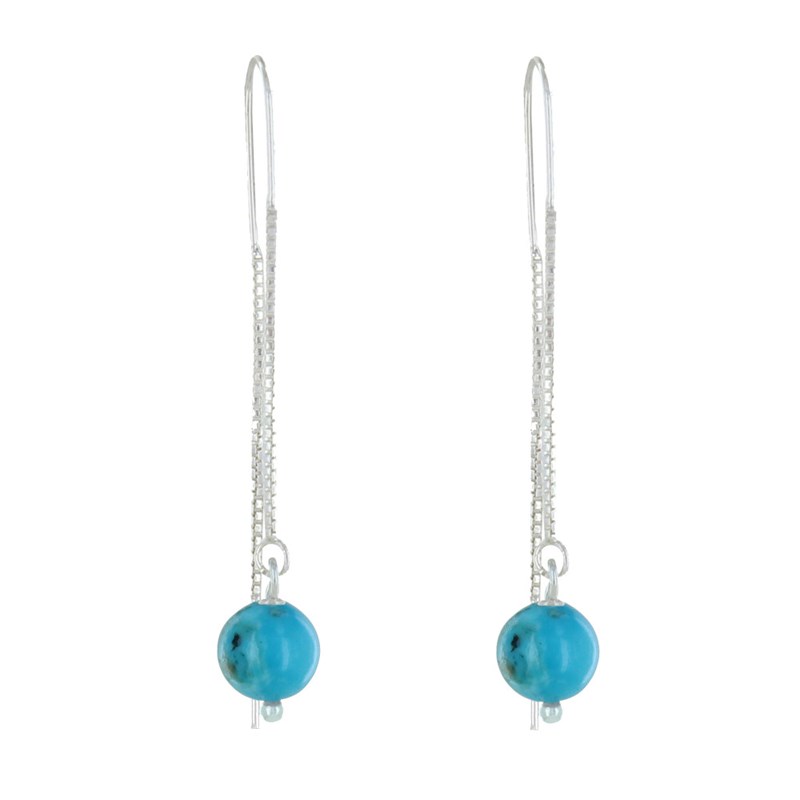 Boucles d'Oreilles Chainette Argent et Perles de Turquoise - vue 2