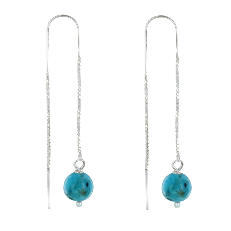 Boucles d'Oreilles Chainette Argent et Perles de Turquoise - vue 3