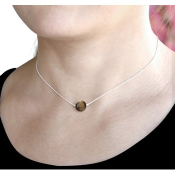 925 zilveren choker halsketting met 10mm natuursteen - Tijgeroog