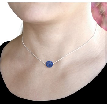 925 zilveren choker halsketting met 10mm natuursteen - Lapis Lazuli