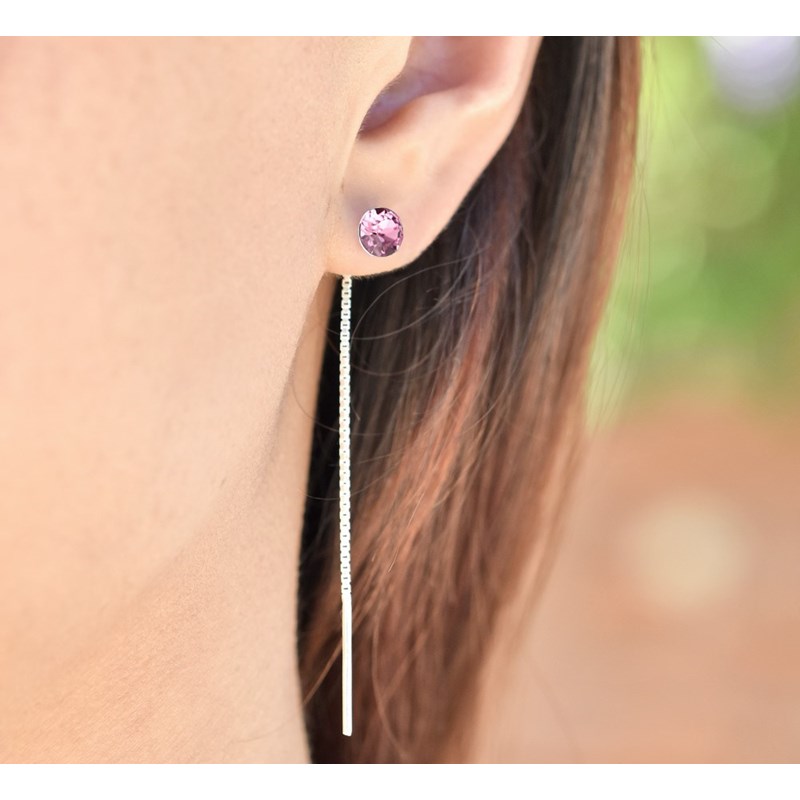 Boucles d'oreilles pendantes en argent 925 rhodié avec perle de crystal Light Rose - vue 2