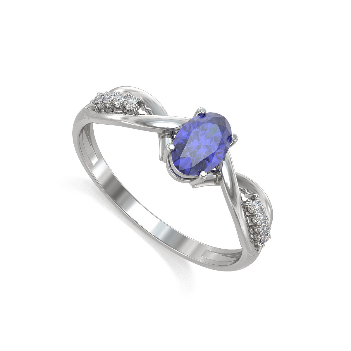 Bague ADEN Or 585 Blanc Tanzanite et diamants 1.32grs