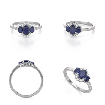 Bague Saphir & Diamants sur Argent 925 | Scintillement Bleu - Aden