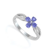 Bague Fleur Tanzanite et diamants sur Argent 925 1.95grs