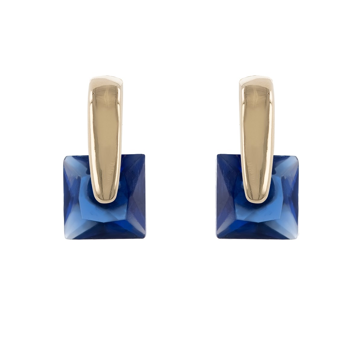 Boucles d'oreilles plaqué or saphir synthétique forme carrée