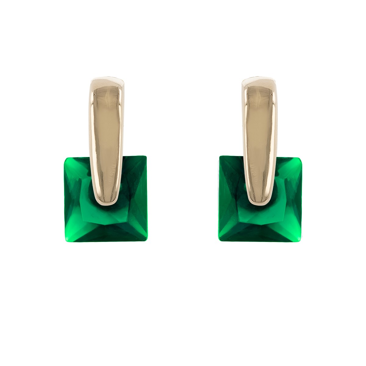 Boucles d'oreilles plaqué or emeraude synthétique forme carrée