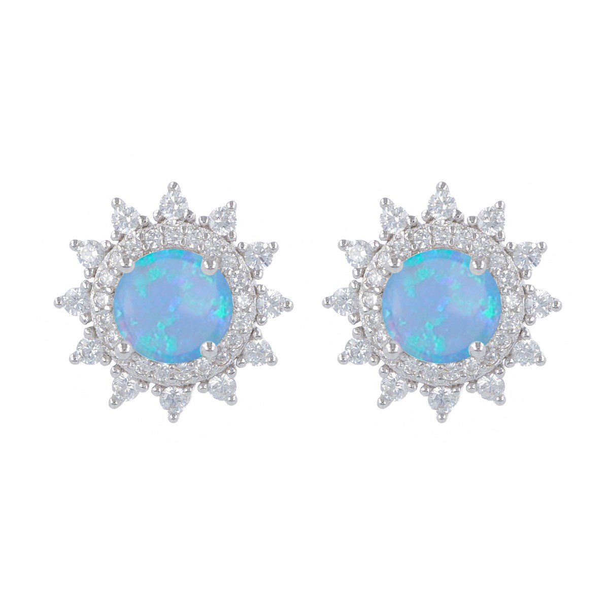 Boucles d'oreilles argent rhodié Opale bleue imitation et cubic zirconia