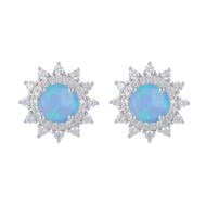Boucles d'oreilles argent rhodié Opale bleue imitation et cubic zirconia