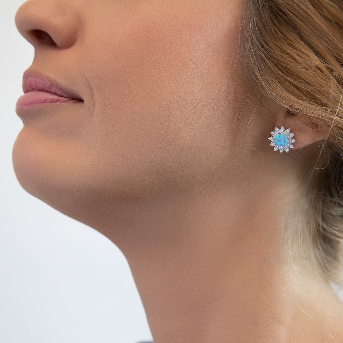 Boucles d'oreilles argent rhodié Opale bleue imitation et cubic zirconia - vue 2