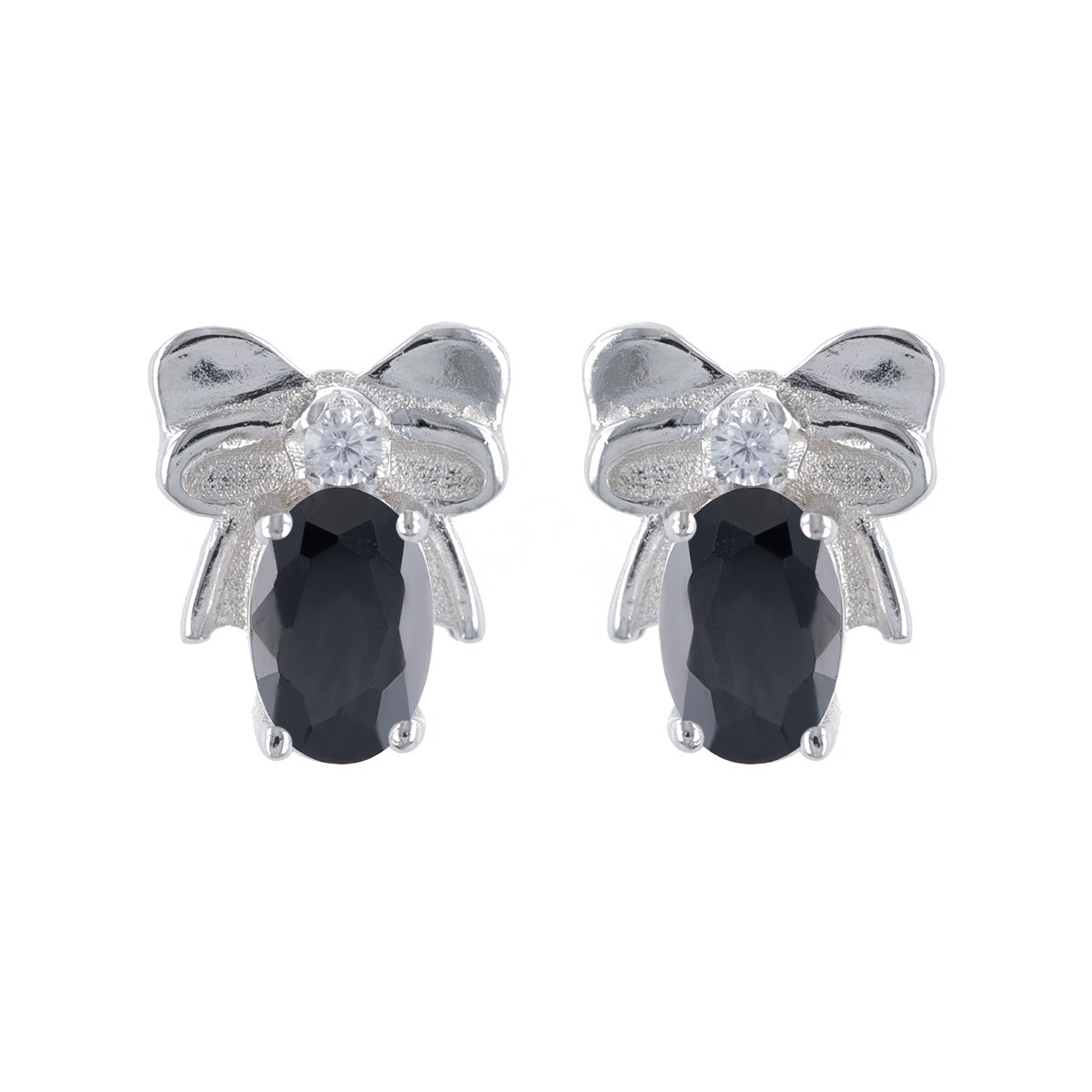 Boucles d'oreilles argent rhodié noeud papillon et cubic zirconia noir
