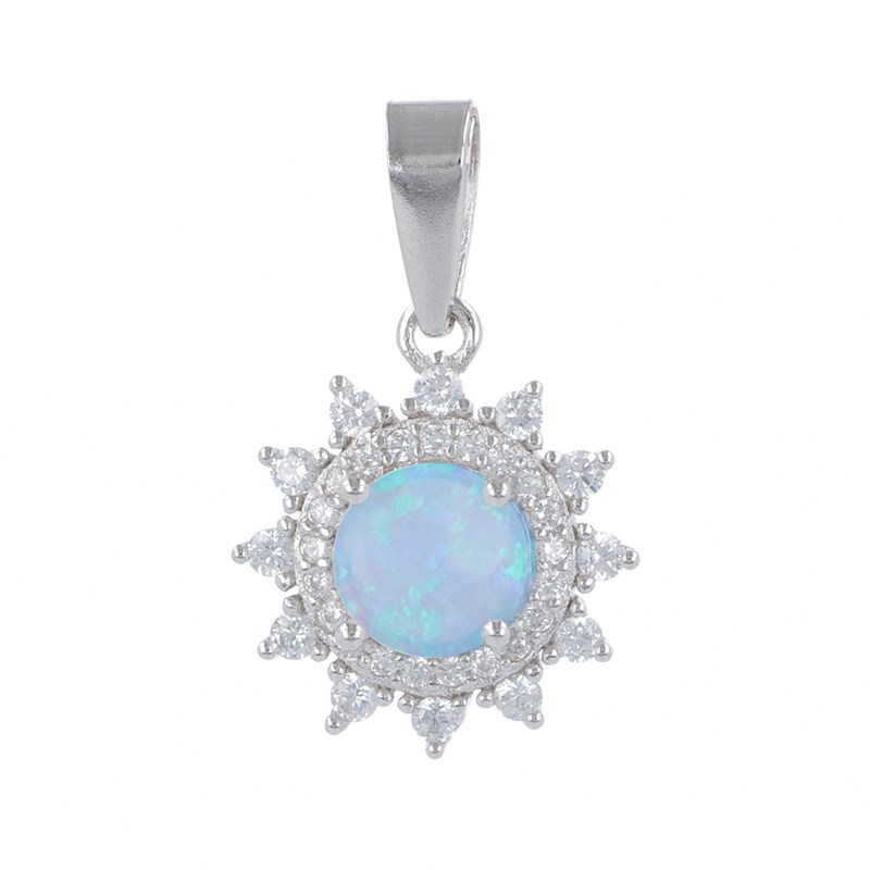 Pendentif argent rhodié Opale bleue imitation et cubic zirconia