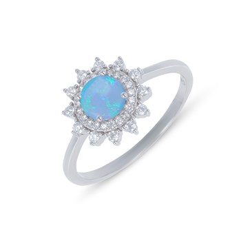 Bague argent rhodié cabochon Opale bleue imitation forme ronde