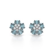 Boucles d'oreilles ADEN Fleur Aigue-Marine et Diamants sur Argent 925 2.86grs