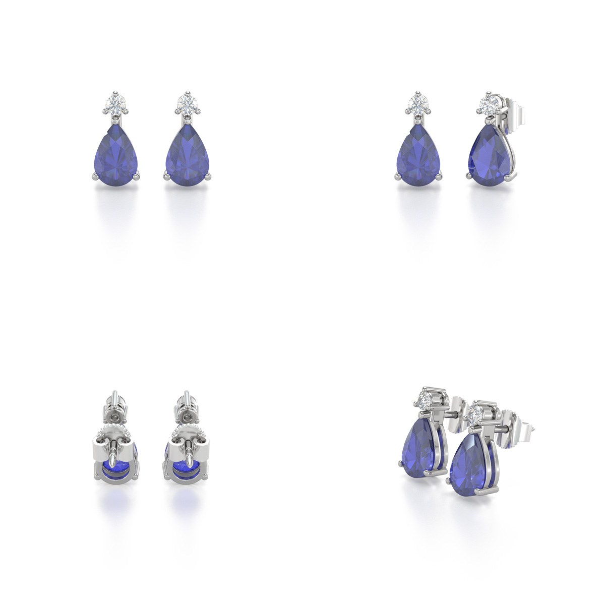 Boucles d'oreilles ADEN Tanzanite Forme Poire et Diamants sur Argent 925 1.15grs - vue 3