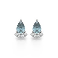 Boucles d'oreilles ADEN Aigue-Marine Forme Poire et Diamants sur Argent 925 1.40grs