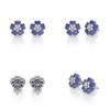 Boucles d'oreilles ADEN Tanzanite Fleur et Diamants sur Argent 925 2.86grs - vue V2