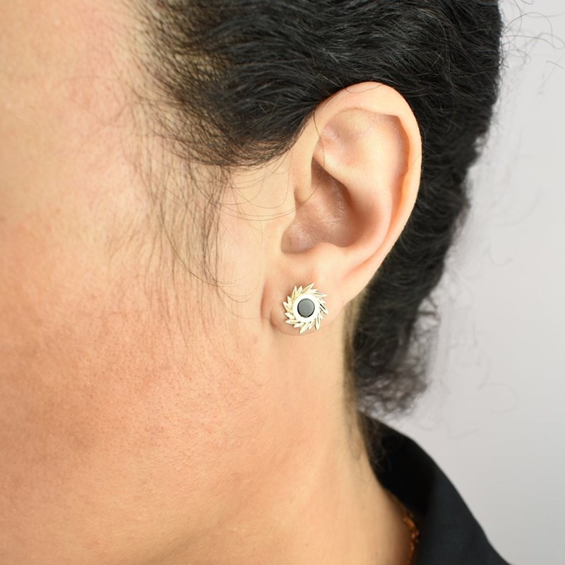 Boucles d'oreilles soleil pierre Agate centrale Plaqué or 750 3 microns - vue 4