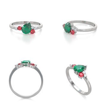 Bague Emeraude Rubis et diamants sur Argent 925 2.296grs
