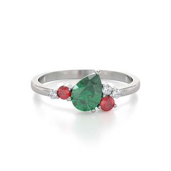 Bague Emeraude Rubis et diamants sur Argent 925 2.296grs