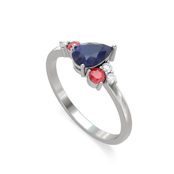Bague Saphir Rubis et diamants sur Argent 925 2.296grs