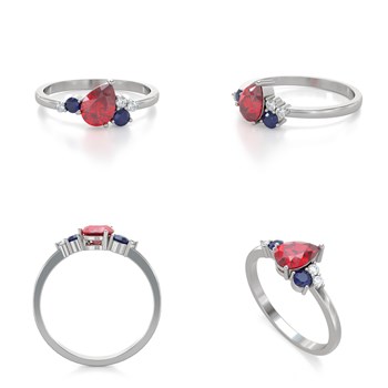 Bague Rubis Saphir et diamants sur Argent 925 2.296grs