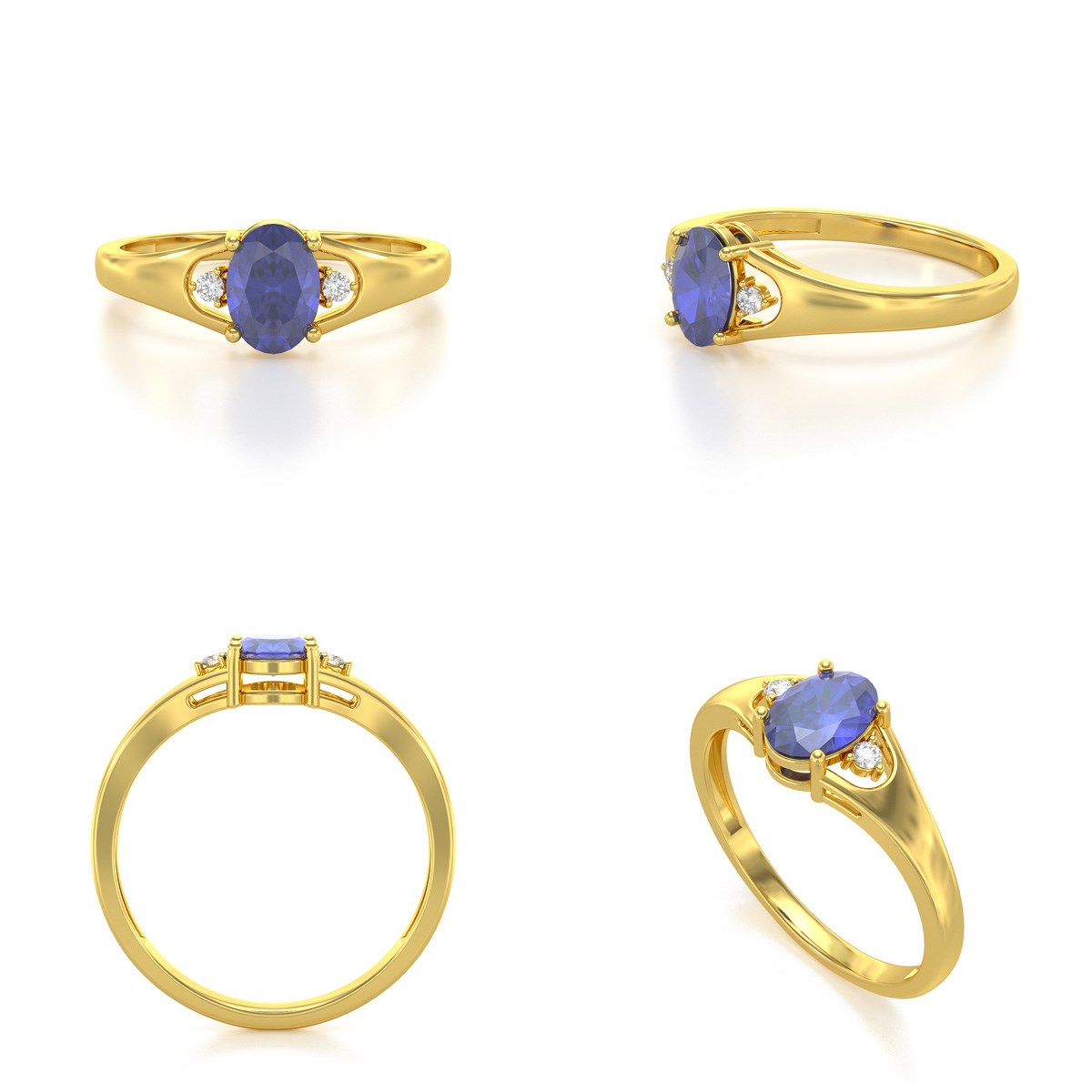 Bague ADEN Or 585 Jaune Tanzanite et diamants 1.382grs - vue 3