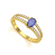 Bague ADEN Or 585 Jaune Tanzanite et diamants 2.102grs