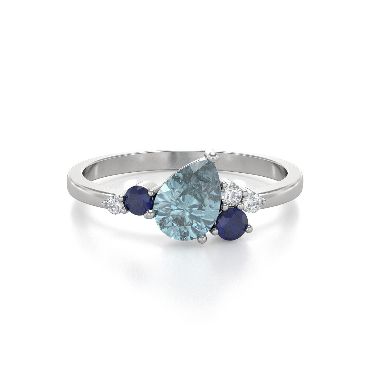 Bague ADEN Or 585 Blanc Aigue-Marine Saphir et diamants 2.296grs - vue 3