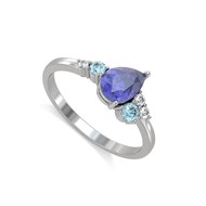 Bague ADEN Or 585 Blanc Tanzanite Aigue-Marine et diamants 2.296grs