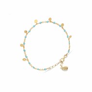 Bracelet Argent Doré Petites Perles Pampilles Et Turquoise