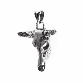Collier Argent Tête De Buffle Pendentif Rock Et Bohème