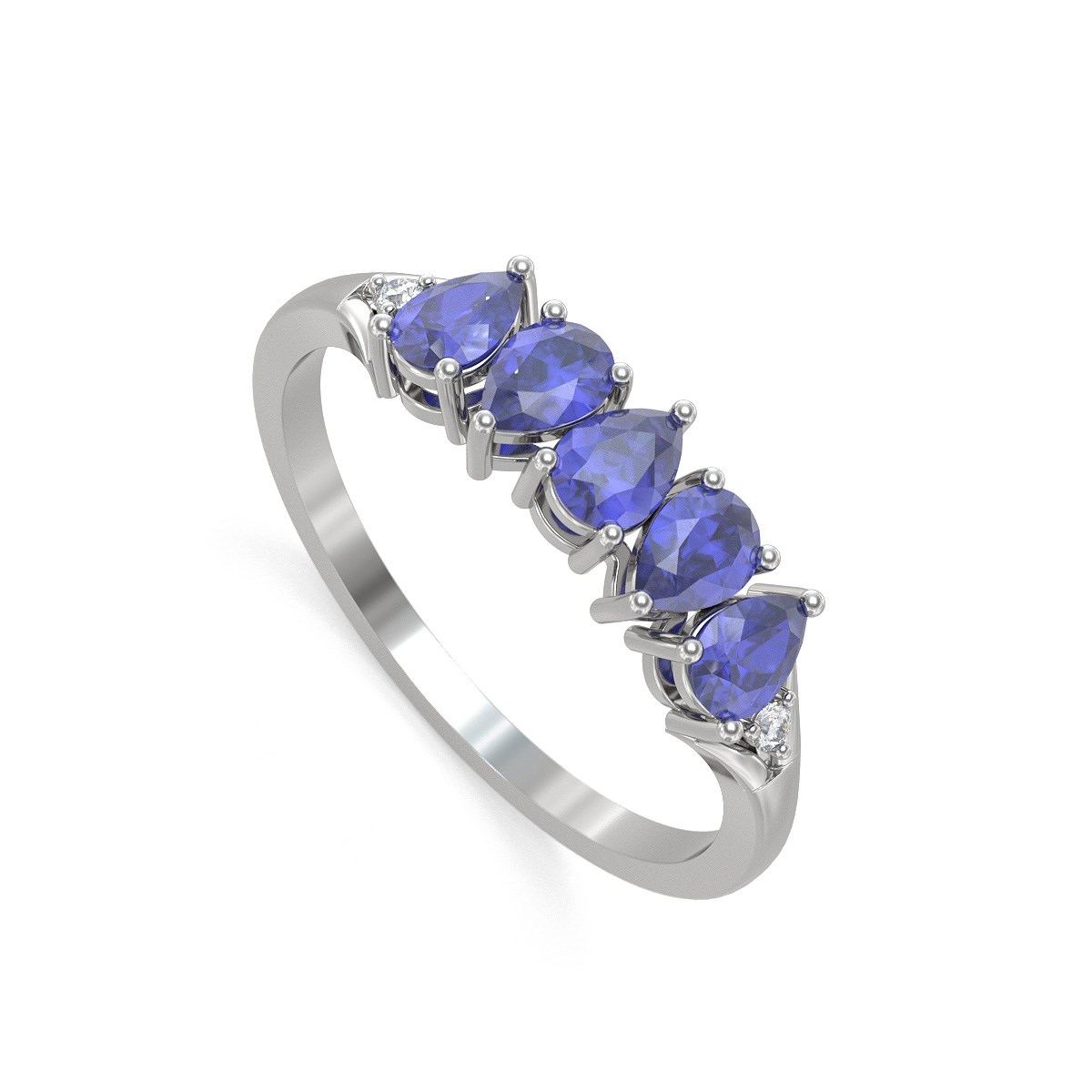 Bague ADEN Or 585 Blanc Tanzanite et diamants 1.74grs