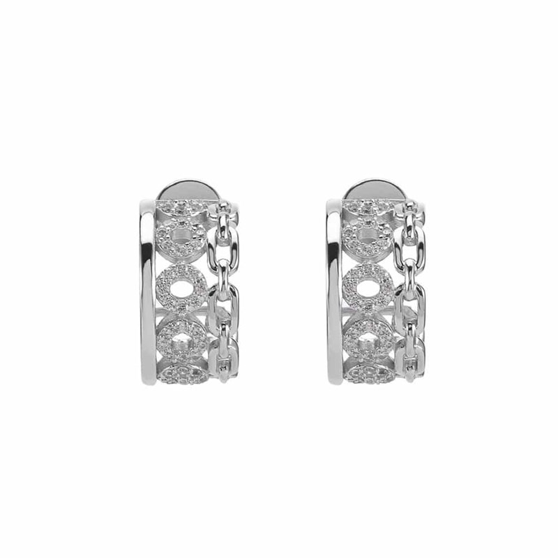 Boucles D'oreilles Argent Rhodié Cercle Sertie De Zirconiums Blanc