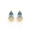 Boucles d'oreilles ADEN Or 585 Jaune Aigue-Marine forme Poire et Diamants 1.4grs - vue V1