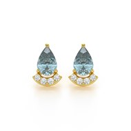 Boucles d'oreilles ADEN Or 585 Jaune Aigue-Marine forme Poire et Diamants 1.4grs