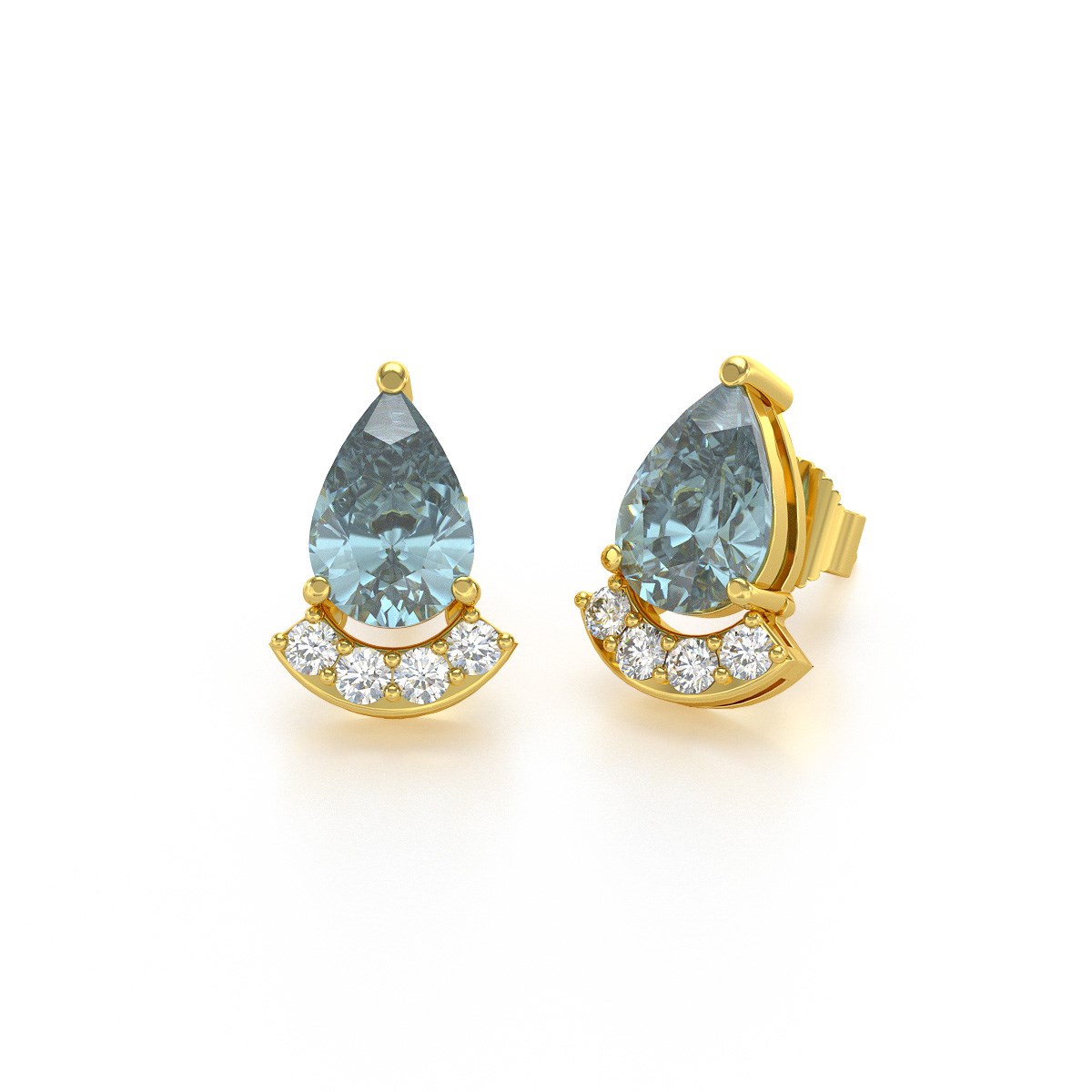 Boucles d'oreilles ADEN Or 585 Jaune Aigue-Marine forme Poire et Diamants 1.4grs - vue 2