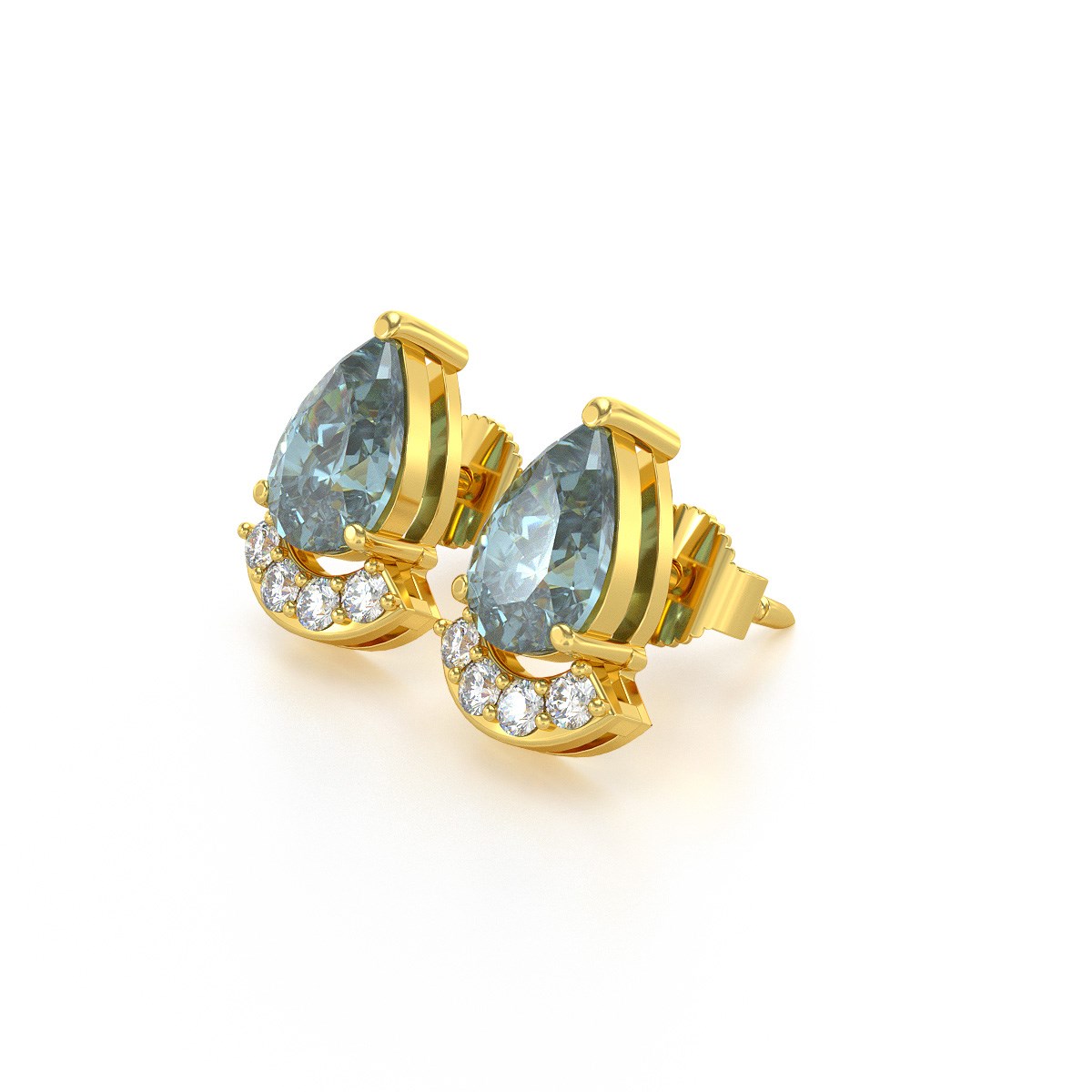 Boucles d'oreilles ADEN Or 585 Jaune Aigue-Marine forme Poire et Diamants 1.4grs - vue 3