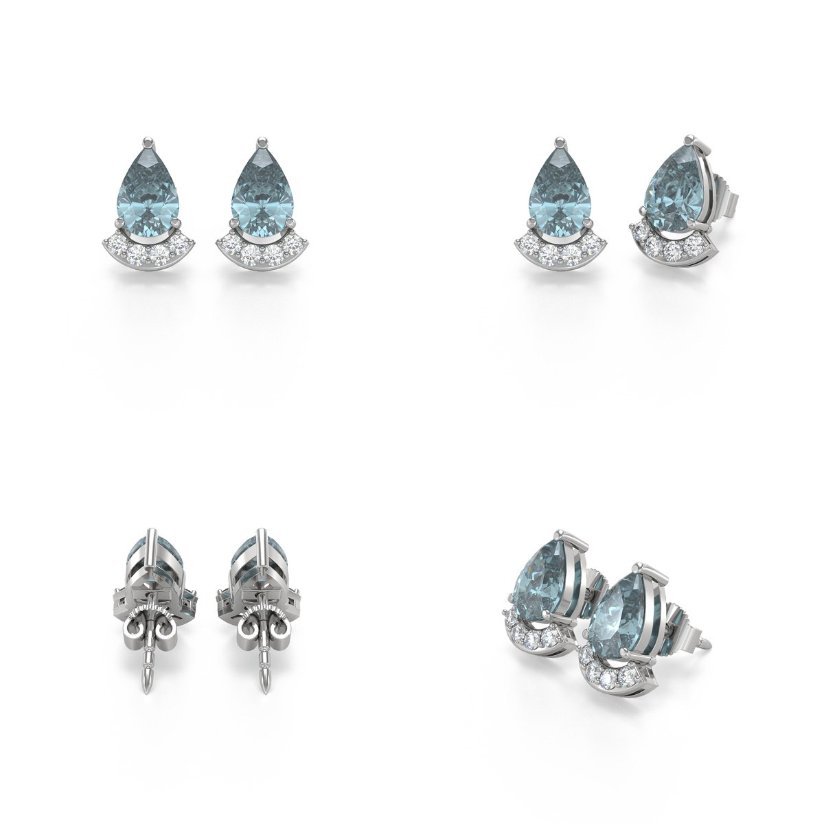 Boucles d'oreilles ADEN Or 585 Blanc Aigue-Marine forme Poire et Diamants 1.4grs - vue 4