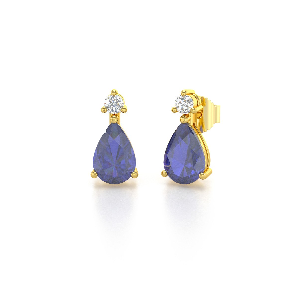 Boucles d'oreilles ADEN Or 585 Jaune Tanzanite et Diamants 1.15grs - vue 2