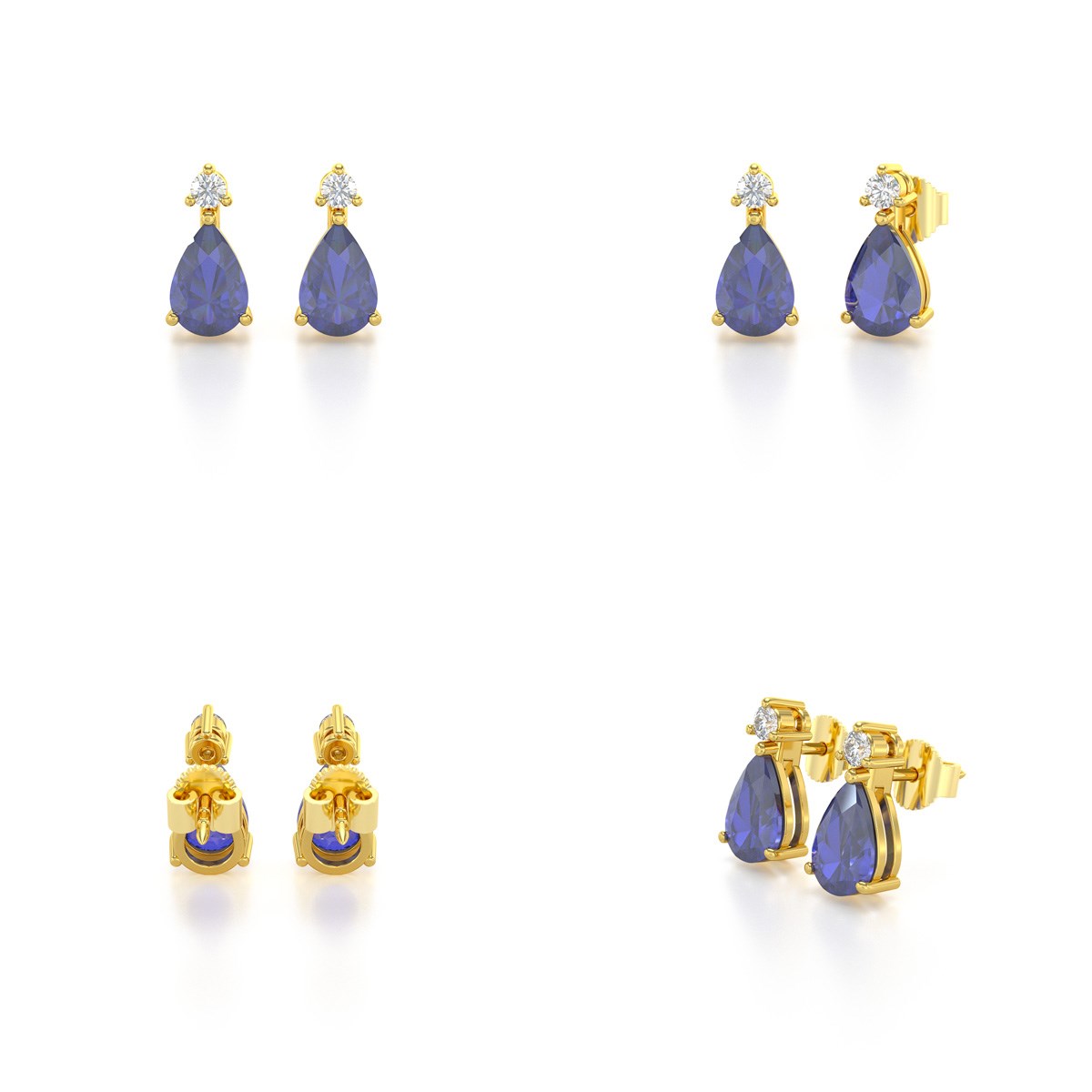 Boucles d'oreilles ADEN Or 585 Jaune Tanzanite et Diamants 1.15grs - vue 3