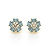 Boucles d'oreilles ADEN Or 585 Jaune Aigue-Marine Fleur et Diamants 2.86grs - vue V1
