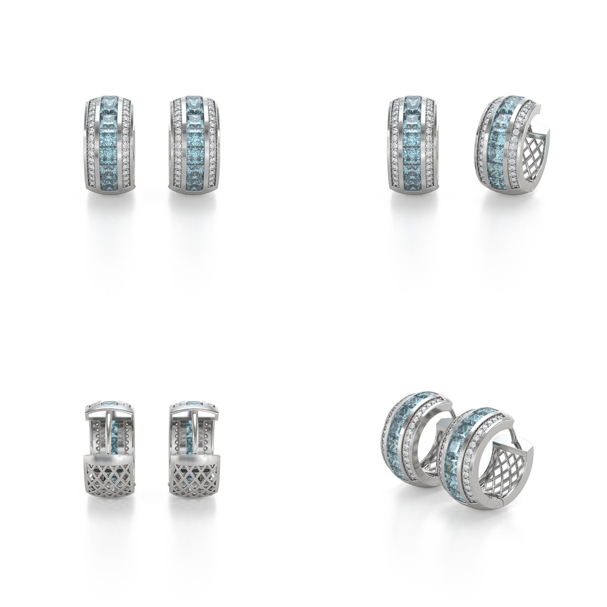 Boucles d'oreilles ADEN Or 585 Blanc Aigue-Marine et Diamants 7.35grs - vue 2