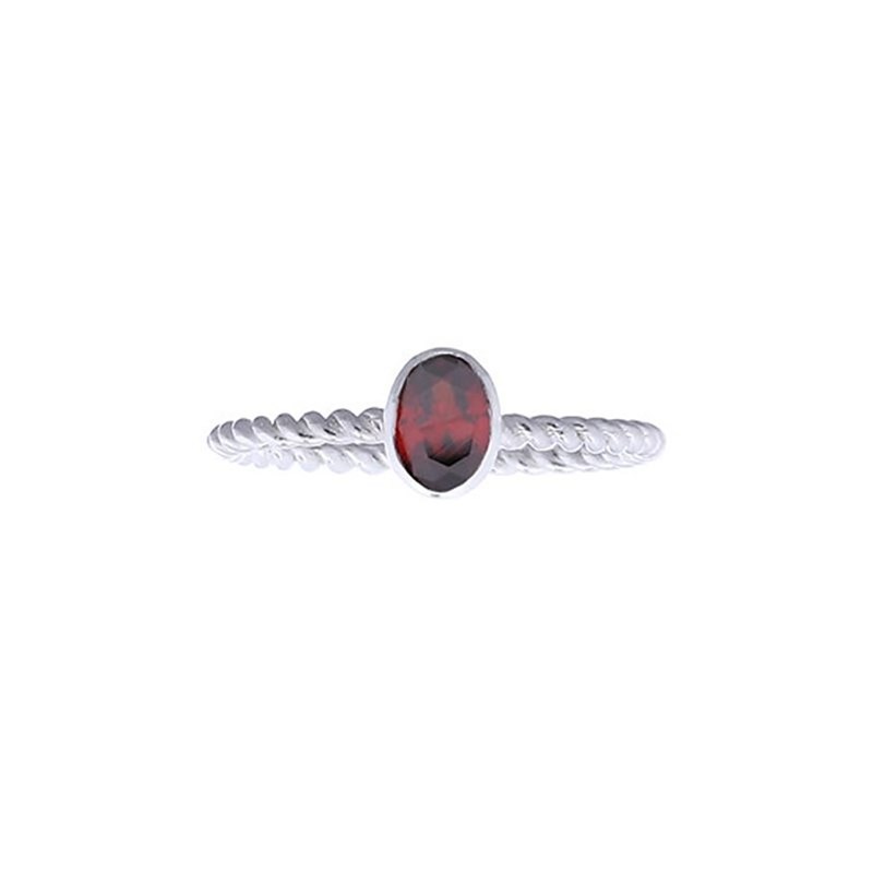 Bague torsadée en argent et brillant rouge - vue 2