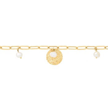 Bracelet chaîne maille doré or fin 24K perles nacrées médaille martelée PALOMA