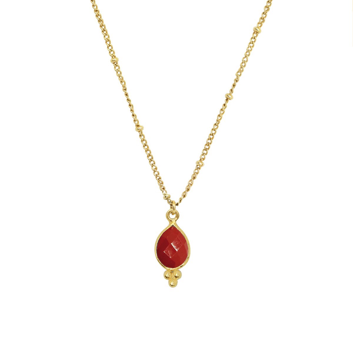 Collier pendentif en or fin 24K pierres naturelles agate rouge NEW DELHI