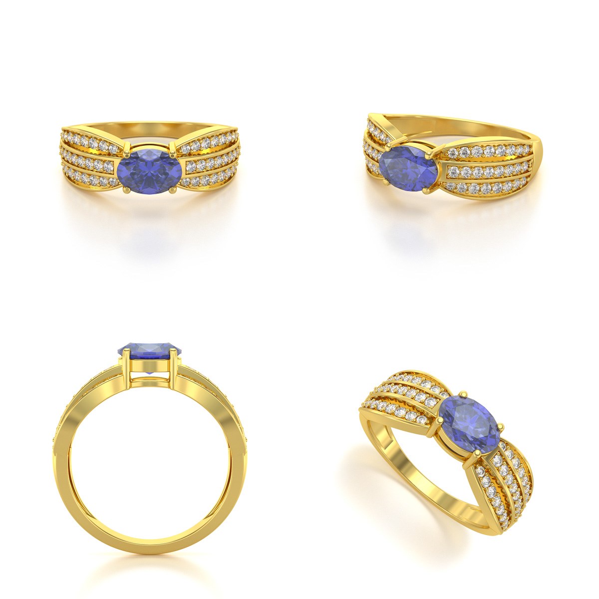 Bague ADEN Or 585 Jaune Tanzanite et diamants 2.89grs - vue 2