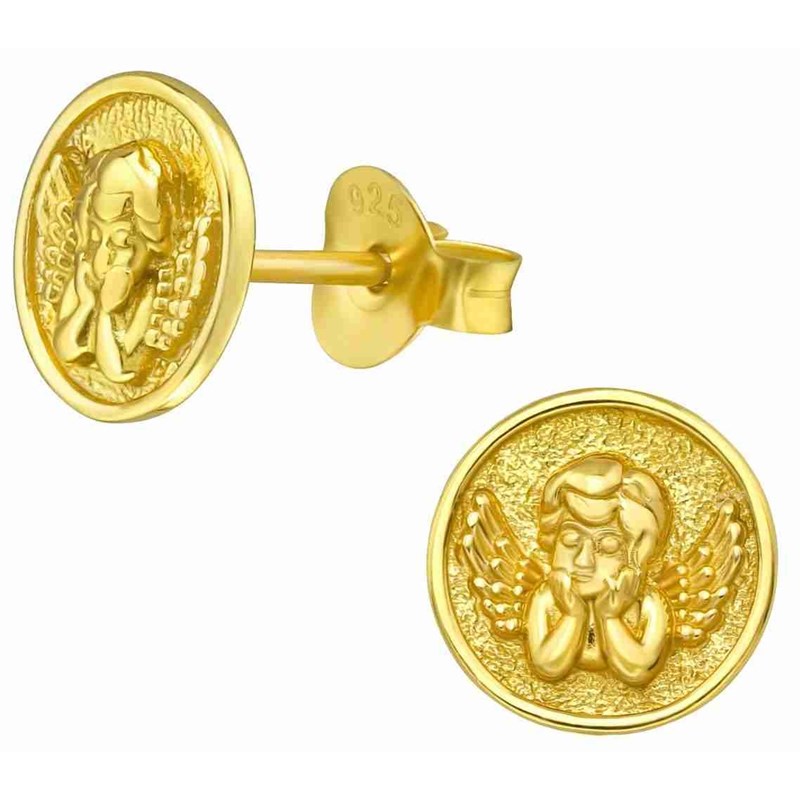 Boucle d'oreille ange doré en argent 925/1000