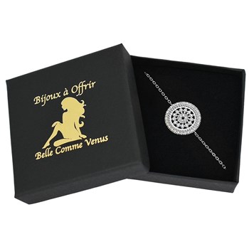 Bracelet soleil dans un cercle serti d'oxyde de zirconium Argent 925 Rhodié